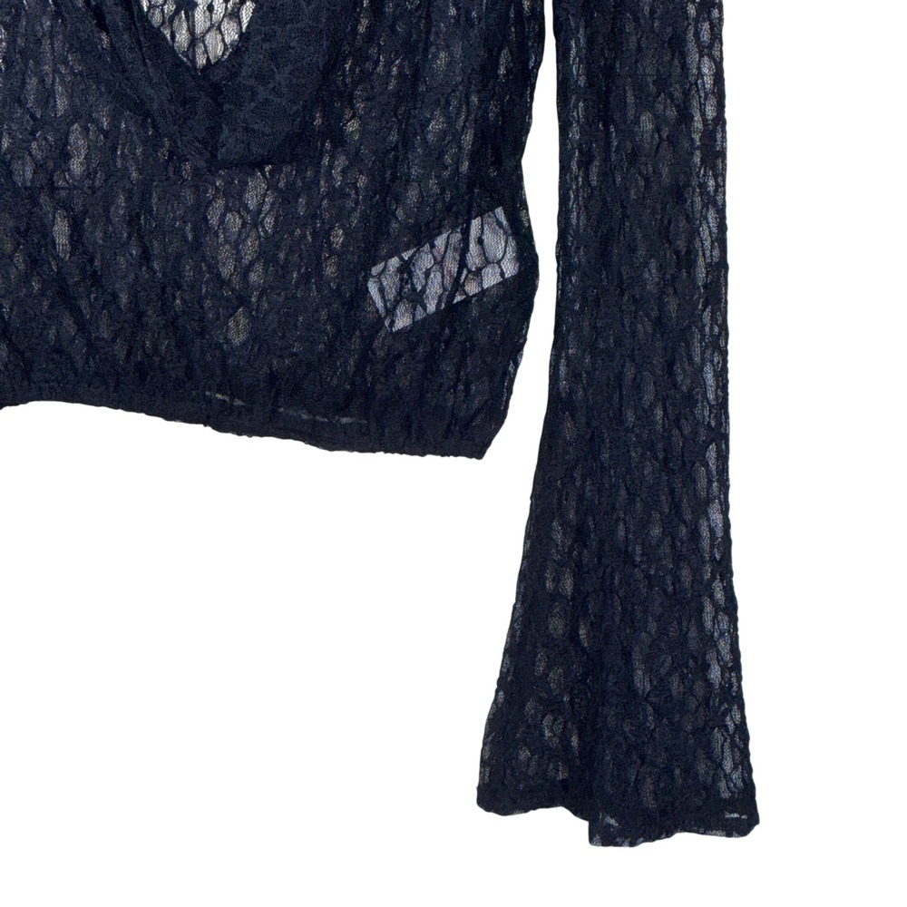 Edikted Black Star Lace Sheer Long Sleeve Deep V-Neck Top XS NWT Goth Whimsigoth - Picture 3 of 9